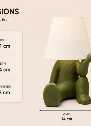 Delulu Lamp | Cute Green Character Table Lamp with White Shade | Decorative Bedside Night Lamp for Bedroom, Kids Room, Study Table, Living Room & Gifting | Warm Ambient Light