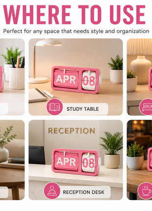 White Pink Flip Desk Calendar | Manual Perpetual Calendar with Month & Date Display | Decorative Table Calendar for Office Desk, Study Table, Bedside Table, Home Décor & Gifting