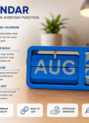 Calendar Blue Flip Desk Calendar | Manual Perpetual Calendar with Month & Date Display | Decorative Table Calendar for Office Desk, Study Table, Bedside Table, Home Décor & Gifting
