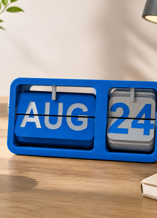 Calendar Blue Flip Desk Calendar | Manual Perpetual Calendar with Month & Date Display | Decorative Table Calendar for Office Desk, Study Table, Bedside Table, Home Décor & Gifting