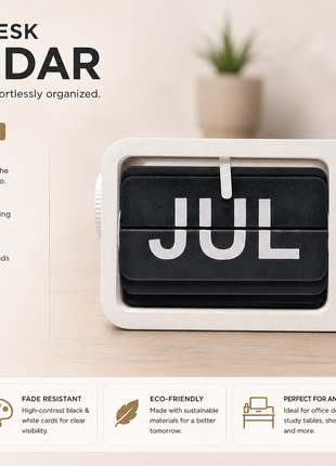 White Black Flip Desk Calendar | Manual Perpetual Calendar with Month & Date Display | Decorative Table Calendar for Office Desk, Study Table, Bedside Table, Home Décor & Gifting