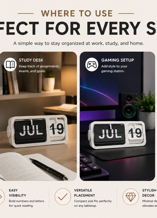 White Black Flip Desk Calendar | Manual Perpetual Calendar with Month & Date Display | Decorative Table Calendar for Office Desk, Study Table, Bedside Table, Home Décor & Gifting
