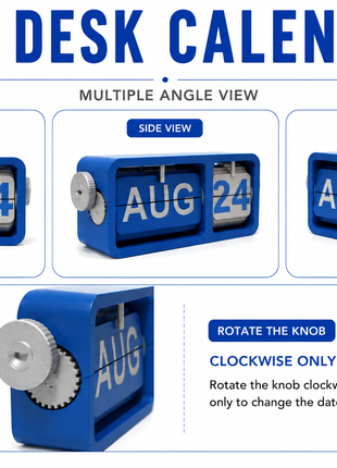 Calendar Blue Flip Desk Calendar | Manual Perpetual Calendar with Month & Date Display | Decorative Table Calendar for Office Desk, Study Table, Bedside Table, Home Décor & Gifting