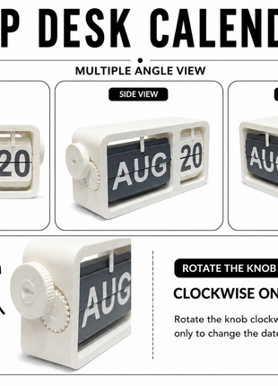 White Black Flip Desk Calendar | Manual Perpetual Calendar with Month & Date Display | Decorative Table Calendar for Office Desk, Study Table, Bedside Table, Home Décor & Gifting