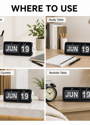 Black Flip Desk Calendar | Manual Perpetual Calendar with Month & Date Display | Decorative Table Calendar for Office Desk, Study Table, Bedside Table, Home Décor & Gifting