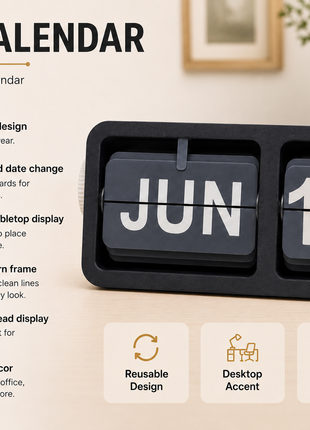 Black Flip Desk Calendar | Manual Perpetual Calendar with Month & Date Display | Decorative Table Calendar for Office Desk, Study Table, Bedside Table, Home Décor & Gifting