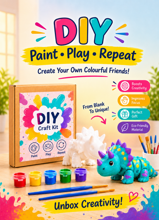 DIY Kit | Paint Your Own Dinosaur Craft Kit for Kids | Creative Art & Craft Activity Set with Colour Pots & Paint Brushes | Fun Learning Toy, Return Gift, Birthday Gift & Screen-Free Activity