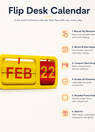 Yellow Red Flip Desk Calendar | Manual Perpetual Calendar with Month & Date Display | Decorative Table Calendar for Office Desk, Study Table, Bedside Table, Home Décor & Gifting