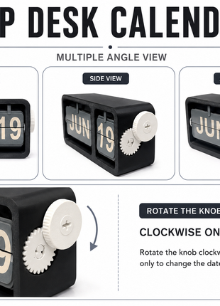 Black Flip Desk Calendar | Manual Perpetual Calendar with Month & Date Display | Decorative Table Calendar for Office Desk, Study Table, Bedside Table, Home Décor & Gifting