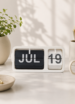 White Black Flip Desk Calendar | Manual Perpetual Calendar with Month & Date Display | Decorative Table Calendar for Office Desk, Study Table, Bedside Table, Home Décor & Gifting