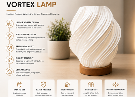 Vortex Lamp – Modern Spiral Ambient Table Lamp for Home Décor | Designer Lamps | Lamps | Giftonique