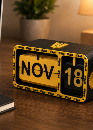 Balaji Flip Calendar | Black & Gold Manual Flip Desk Calendar with Month & Date Display | Decorative Perpetual Table Calendar for Office Desk, Study Table, Workstation, Home Décor & Gifting