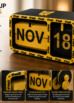 Balaji Flip Calendar | Black & Gold Manual Flip Desk Calendar with Month & Date Display | Decorative Perpetual Table Calendar for Office Desk, Study Table, Workstation, Home Décor & Gifting