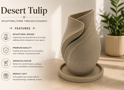 Desert Tulip Decorative Vase with Tray for Modern Home Decor | Decorative Vases | Home Decor | Giftonique