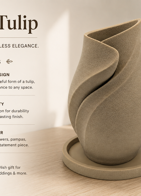 Desert Tulip Decorative Vase with Tray for Modern Home Decor | Giftonique