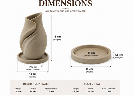 Desert Tulip Decorative Vase with Tray for Modern Home Decor | Decorative Vases | Home Decor | Giftonique