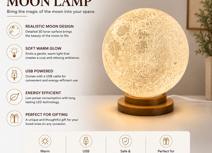 Moon Lamp with Realistic Lunar Surface and Warm Glow | Moon Lamps | Lamps | Giftonique