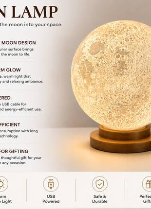 Moon Lamp with Realistic Lunar Surface and Warm Glow | Giftonique