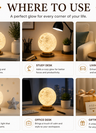 Moon Lamp with Realistic Lunar Surface and Warm Glow | Giftonique