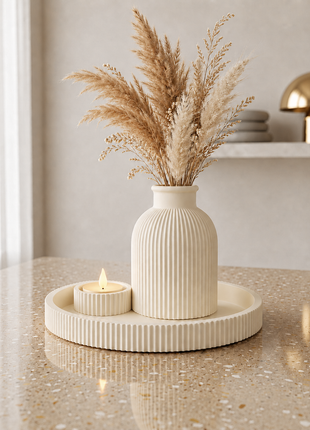Oasis Trio Vase | Candle Holder and Tray Decor Set | Giftonique