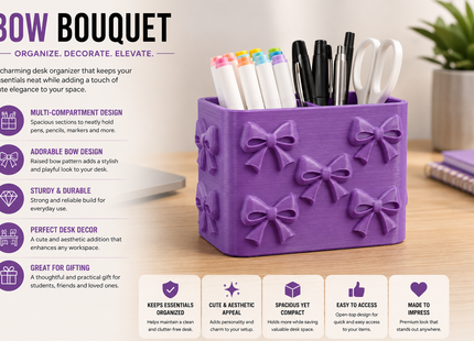 Bow Bouquet Pen Holder with 2 Compartments | Pen Holders | Desk Accessories | Giftonique