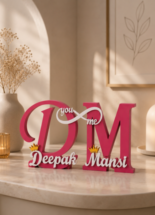 Personalised 3D Printed Couple Name Stand with Initials | Giftonique