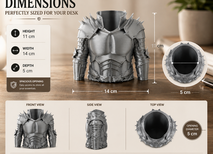 Knight Armor Desk Organizer | 3D Printed Medieval Pen Holder | Premium PLA | Giftonique