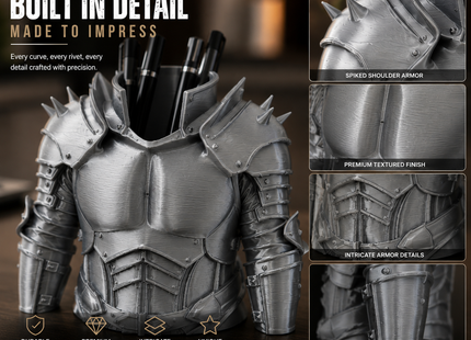 Knight Armor Desk Organizer | 3D Printed Medieval Pen Holder | Premium PLA | Giftonique
