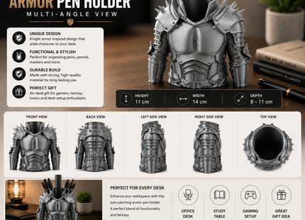 Knight Armor Desk Organizer | 3D Printed Medieval Pen Holder | Premium PLA | Giftonique