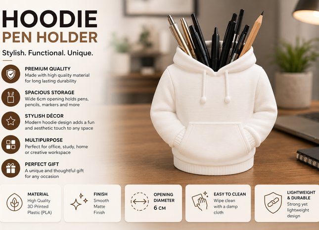 Hoodie Desk Organizer | 3D Printed Pen Holder & Stationery Organizer | Premium PLA | Giftonique