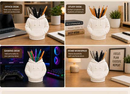 Hoodie Desk Organizer | 3D Printed Pen Holder & Stationery Organizer | Premium PLA | Giftonique