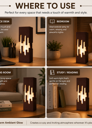 Tower Lamp | Modern Geometric Table Lamp with Warm Ambient Light | Decorative Bedside Night Lamp for Bedroom, Living Room, Study Table, Office Desk & Gifting