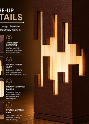 Tower Lamp | Modern Geometric Table Lamp with Warm Ambient Light | Decorative Bedside Night Lamp for Bedroom, Living Room, Study Table, Office Desk & Gifting