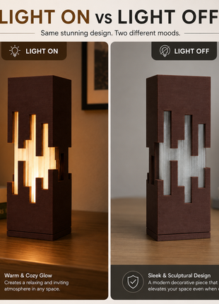 Tower Lamp | Modern Geometric Table Lamp with Warm Ambient Light | Decorative Bedside Night Lamp for Bedroom, Living Room, Study Table, Office Desk & Gifting