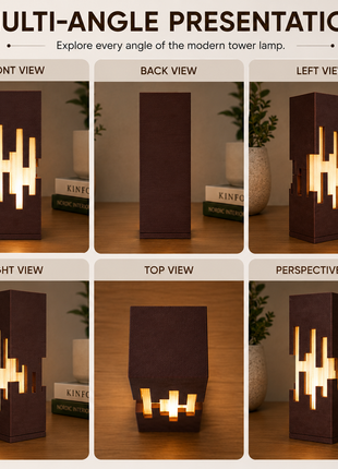 Tower Lamp | Modern Geometric Table Lamp with Warm Ambient Light | Decorative Bedside Night Lamp for Bedroom, Living Room, Study Table, Office Desk & Gifting