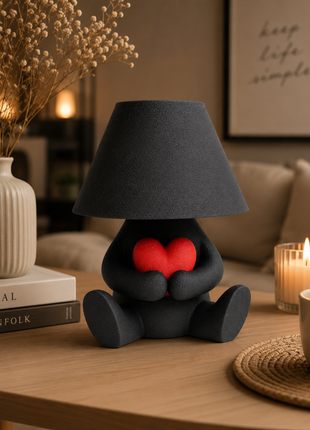 The Heart Keeper Table Lamp | Cute Heart Holding Character Lamp with White Shade | Decorative Bedside Lamp for Bedroom, Living Room, Kids Room, Study Table & Gifting | Warm Ambient Light