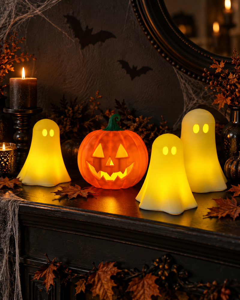 Halloween Pumpkin & Ghost Tealight Holder Set