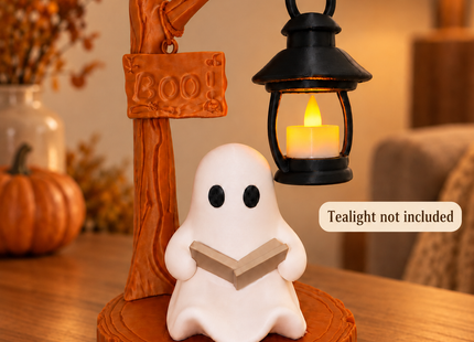 Cute Reading Ghost Tea Light Decor