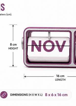 Purple Flip Desk Calendar | Manual Perpetual Calendar with Month & Date Display | Decorative Table Calendar for Office Desk, Study Table, Bedside Table, Home Décor & Gifting