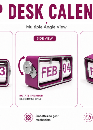 Purple Flip Desk Calendar | Manual Perpetual Calendar with Month & Date Display | Decorative Table Calendar for Office Desk, Study Table, Bedside Table, Home Décor & Gifting