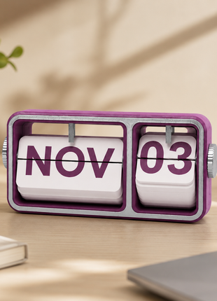 Purple Flip Desk Calendar | Manual Perpetual Calendar with Month & Date Display | Decorative Table Calendar for Office Desk, Study Table, Bedside Table, Home Décor & Gifting