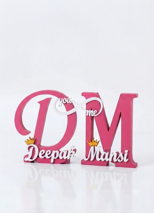 Personalised 3D Printed Couple Name Stand with Initials | Giftonique