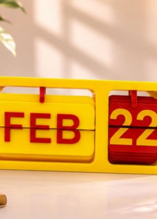 Yellow Red Flip Desk Calendar | Manual Perpetual Calendar with Month & Date Display | Decorative Table Calendar for Office Desk, Study Table, Bedside Table, Home Décor & Gifting
