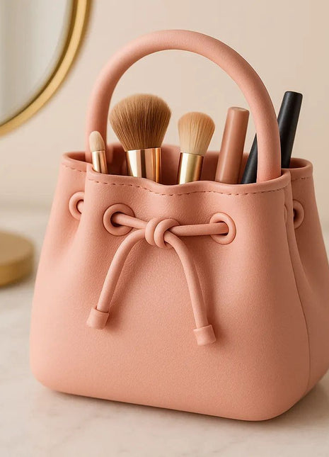 3D Printed Handbags | Handbag Style Makeup Brush Holder & Desk Organizer | Cute Pink Vanity Storage Basket for Makeup Brushes, Pens, Beauty Tools, Dressing Table & Gifting