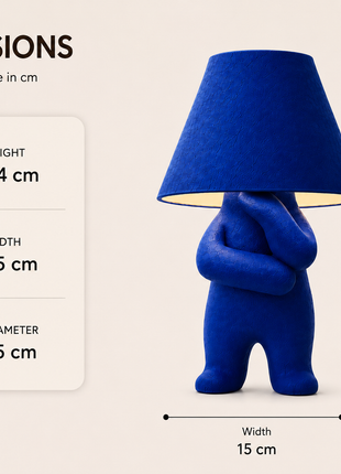 The Overthinker Table Lamp | Modern Blue Character Lamp with Fabric Shade | Cute Decorative Bedside Lamp for Bedroom, Living Room, Study Desk, Kids Room & Gifting | Warm Ambient Night Light