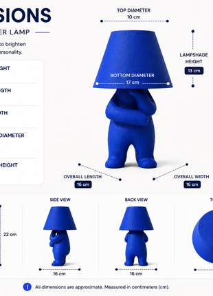 The Overthinker Table Lamp | Modern Blue Character Lamp with Fabric Shade | Cute Decorative Bedside Lamp for Bedroom, Living Room, Study Desk, Kids Room & Gifting | Warm Ambient Night Light