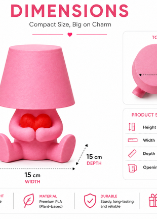 The Heart Keeper Table Lamp | Cute Heart Holding Character Lamp with White Shade | Decorative Bedside Lamp for Bedroom, Living Room, Kids Room, Study Table & Gifting | Warm Ambient Light