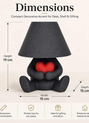 The Heart Keeper Table Lamp | Cute Heart Holding Character Lamp with White Shade | Decorative Bedside Lamp for Bedroom, Living Room, Kids Room, Study Table & Gifting | Warm Ambient Light