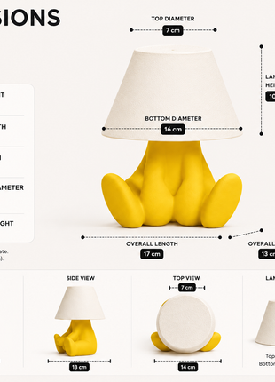 The Milo Lamp | Cute Yellow Character Table Lamp with White Shade | Decorative Bedside Night Lamp for Bedroom, Kids Room, Study Table, Living Room & Gifting | Warm Ambient Light